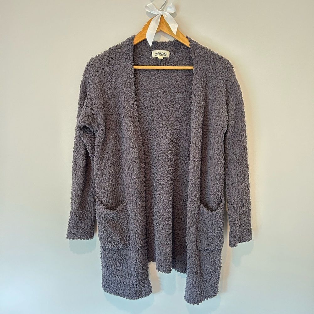 Listicle Dark Gray Fuzzy Plush Long Soft Cardigan Sweater